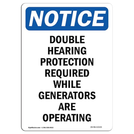 OSHA Notice Sign, Double Hearing Protection Required, 5in X 3.5in Decal